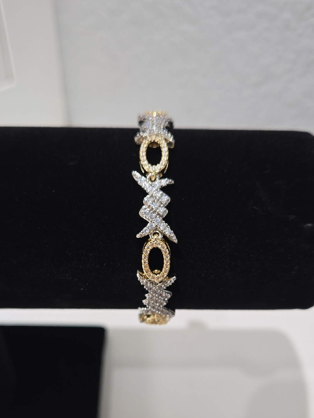 14k Gold Filled and Silver Crystal Link Bracelet - Women's Jewelry